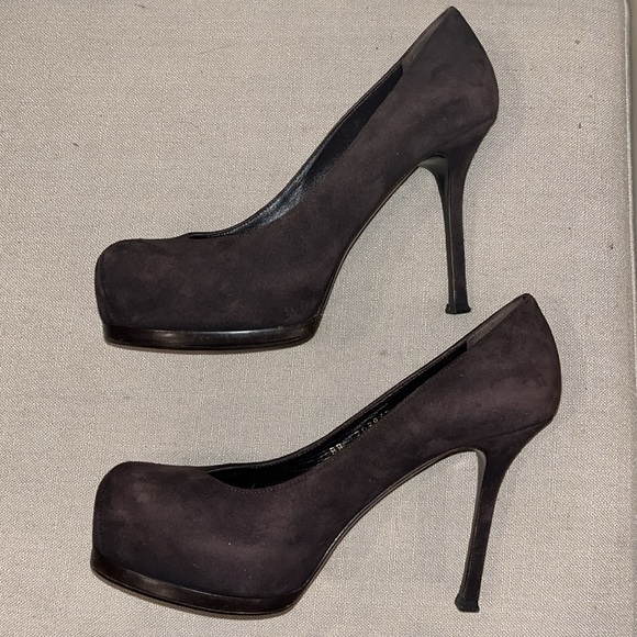 Yves Saint Laurent Tribute Brown Suede Pumps Stiletto Heels size 38 - Picture 6 of 12